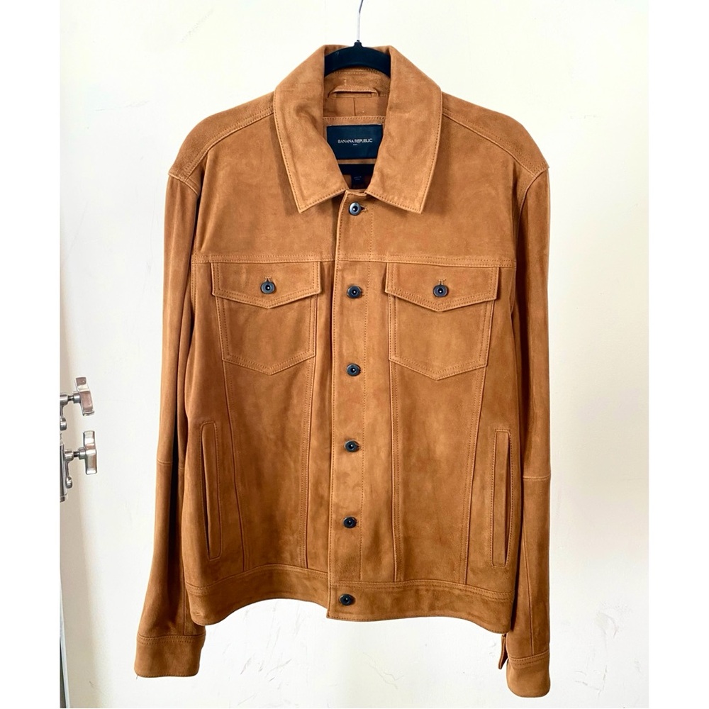 Banana Republic men's light brown tobacco goat suede trucker jacket size medium